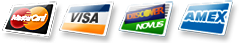 Master Card, VISA, Discover, AMEX credit cards